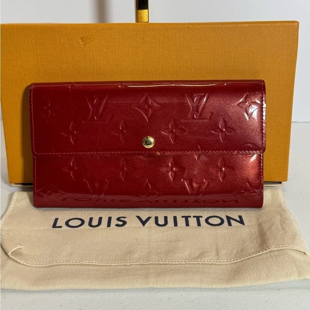 AUTHENTIC Louis Vuitton Red Wallet with Monogram Embossing